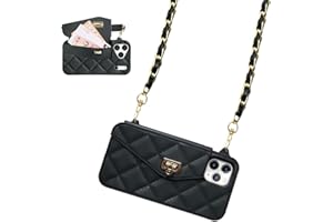 UnnFiko Wallet Phone Case Compatible with iPhone 17 Pro Max, Cute Light Luxury Bag Design, Purse Flip Card Pouch Cover Soft Silicone Case with Handstrap Long Shoulder Strap (Black, iPhone 17 Pro Max)