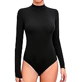 SHEIUGU Women’s Sleeveless Long Sleeve Mock Turtle Neck Bodysuit Soft Slim Fit Stretchy Layer Top Classic Jumpsuit