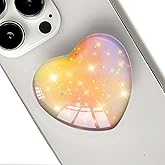 Luhoit Expandiing Cell Phone Grip Heart Shape Glass Finger Holder for Smartphones, Cellphone Collapsible Stand - Orange Glitter