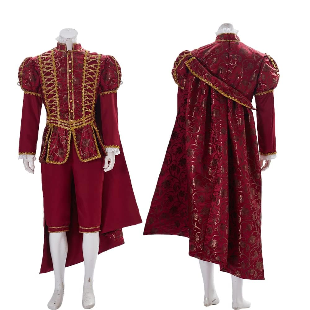 Photo 1 of Victorian Rococo Costume Elizabethan Tudor Suits Mens Medieval Nobleman Outfit King Cosplay Halloween Red-M