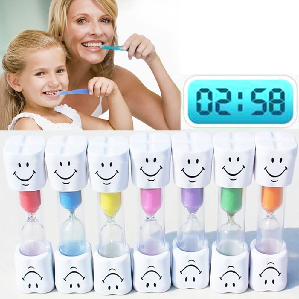 6 Stück Sanduhr Zähneputzen Kinder, Bunte Sanduhr Timer, Kleine Sanduhren 3 Minuten/2 Minuten, Zahnputzuhr Glas mit Smile, Farbige Sanduhren Set für Kinder 2