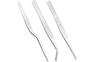 TINOALY 3pcs Plant Tweezers, Long Straight Stainless Steel Garden Bend Tongs Set Multi Purpose Tools for Gardening Bonsai and Reptile Feeding & Kitchen Use