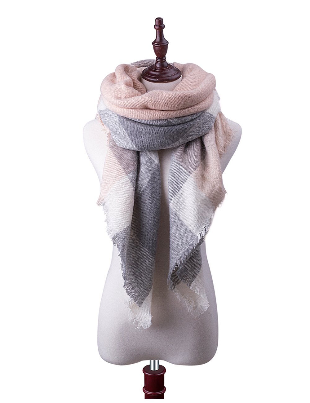 Womens Big Square Scarf Multi-Color Plaid Blanket Shawl Long Tartan Shawl (Pink)