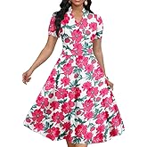 MarryUP Womens Short Puff Sleeve V Neck Casual Semi-Formal Cocktail Party A-Line Dress