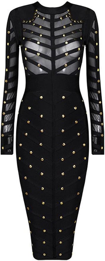 long sleeve studded bodycon dress