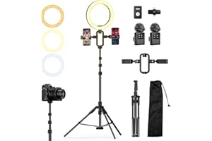 yAyusi Vlogging Kit for iPhone/Android, 77.95" Extendable Tripod with Magnetic Microphone/Ring Light/Phone Clip/Remote Contro