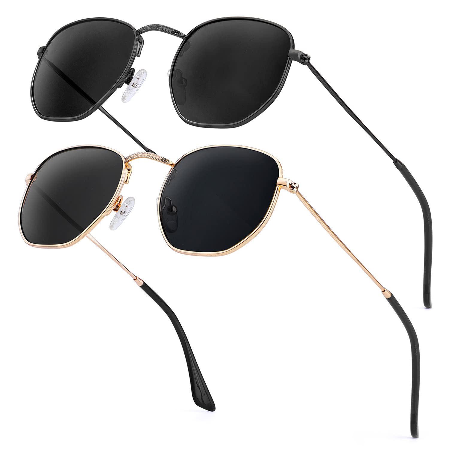 Photo 1 of ** 1 PACK** KALIYADI Sunglasses for Women and Men Polarized Hexagon Womens- Sunglasses Trendy Metal Frame UV Protection (2 Packs Grey&Grey)