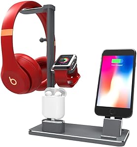 DHOUEA Wireless Charger Stand, 6 in 1 Cell Phone Headphone Holder Replacement for Apple Watch Charging Dock Station for Phone Xs Max XS XR X iPad iWatch Series 5 4 3 2 1 AirPods, Black