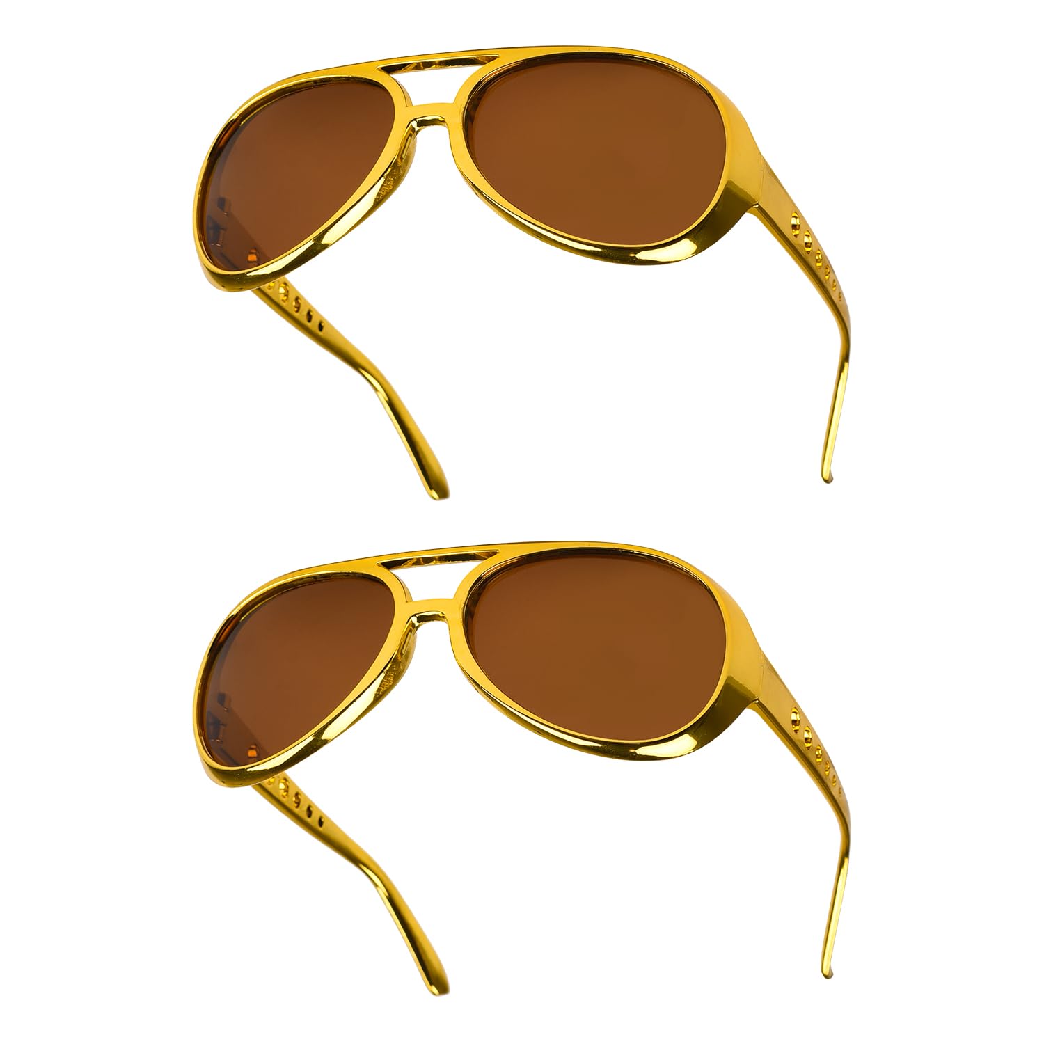 HIXNUG 2Pcs Gold Elvis Glasses Rockstar Style Glasses 50s Glasses Hippie Disco Costume Accessories Halloween Fancy Dress