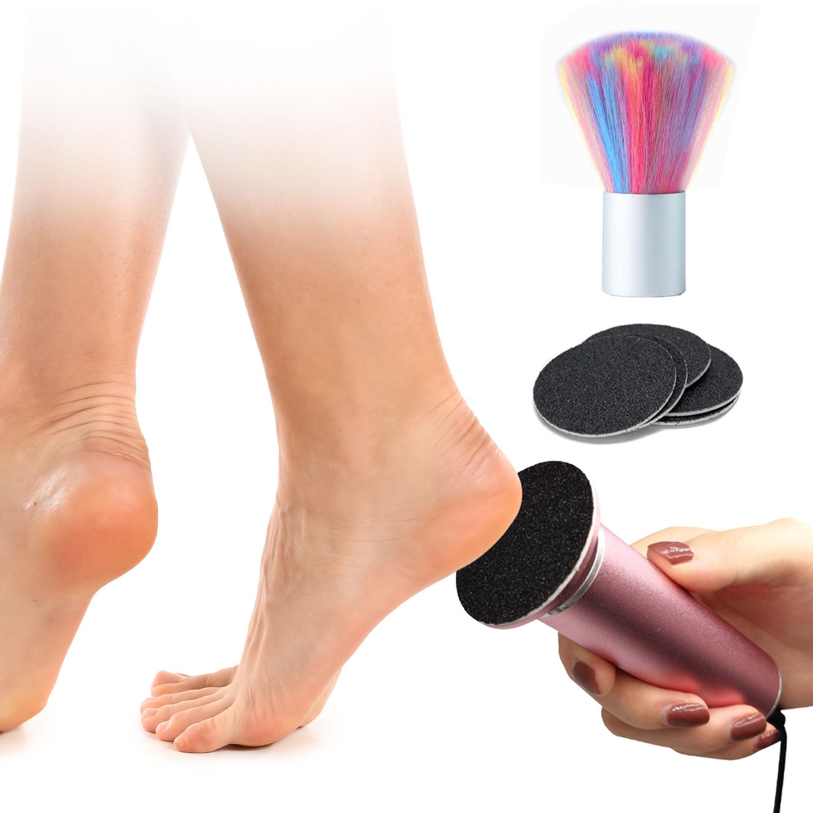 Electric Foot File Callus Remover - Hard Skin Remover Electric Foot Sander Pedicure Tools Speed Adjustable with 60 Sandpaper Discs and Clean Brush for Dry Dead Skin Cracked Heels Calluses