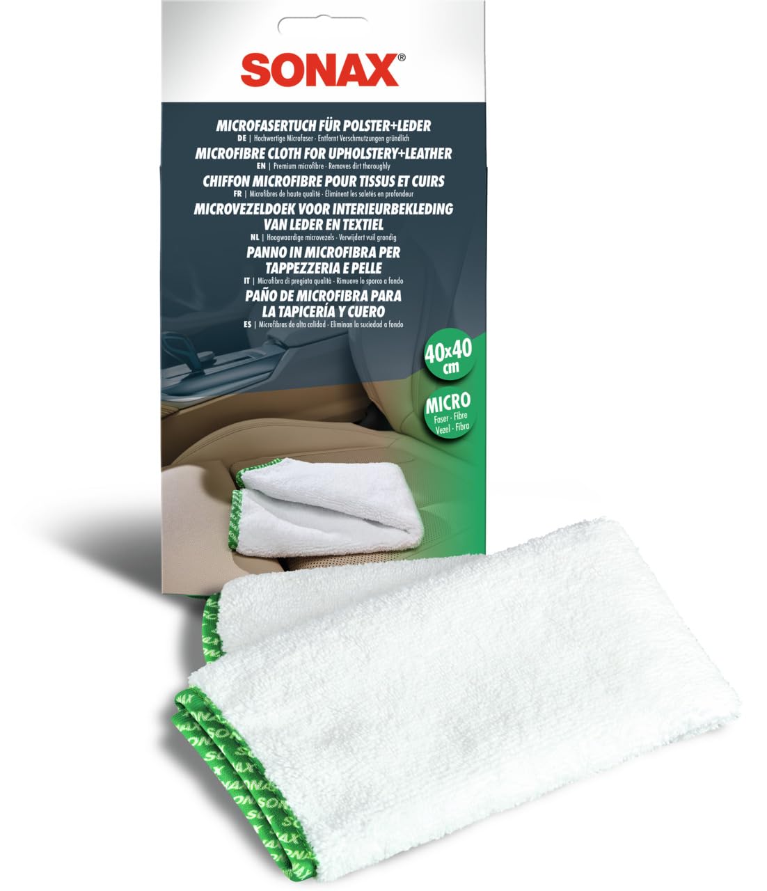 SONAX Microfibre Cloth for Upholstery+Leather 40x40 cm (1 piece) Premium microfibre removes dirt thoroughly | Item.No. 04168000