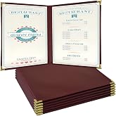 Goodsmart Pajco Style Restaurant Menu Covers &ndash; Pack of 10, Side-Loading Menu Holders, Single Stitched Edge, Clear Vinyl Menu Sleeves, Leatherette Trim, Gold Corners, Burgundy, 2 View (8.5" x 14")