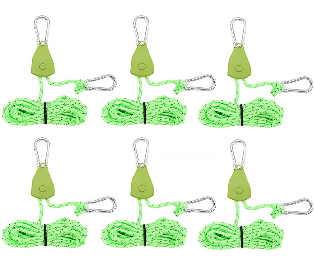 Kellegour 6 Pack Tent Guy Ropes with Pulley,4mm Reflective Cord Tent Guide Rope,Reflective Tent Guy Ropes,Tent Camping Cord with Pulley for Camping,Hiking,Tent,Tarpaulin,Awning (4m,Green)