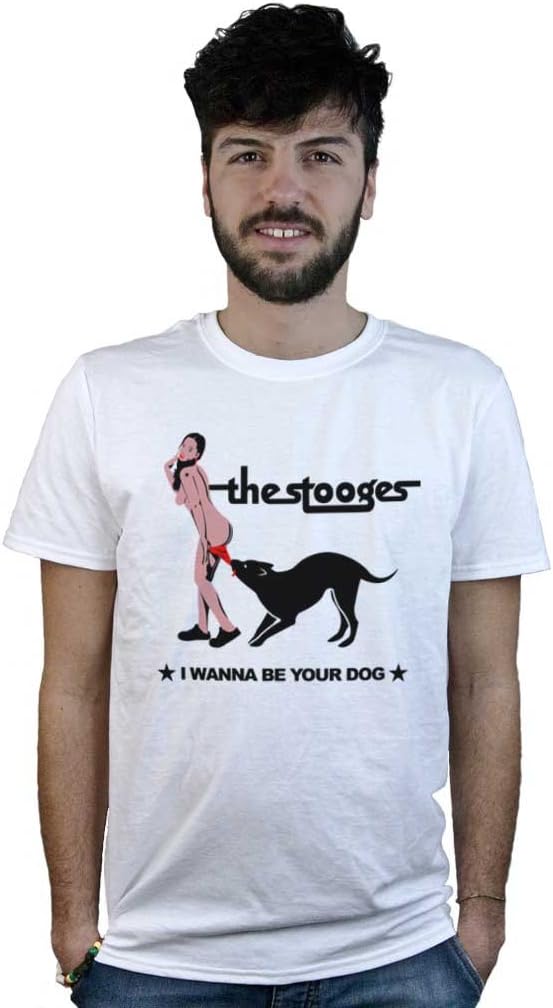 T-Shirt I Wanna be Your Dog, Maglietta Iggy Pop, Bianca con Disegno Punk Rock