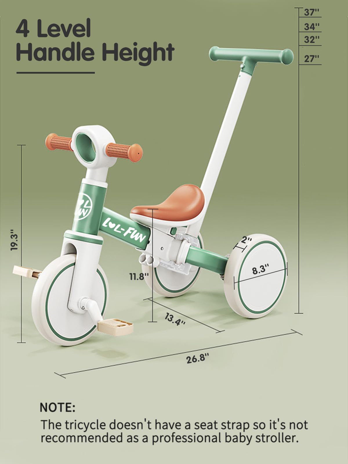 LOL-FUN 5 in 1 Toddler Tricycles for 1-3 Year Olds Boys Girls Toy, Baby Balance Bike 1 Year Old Kids Gift with Parent Steering Push Handle
