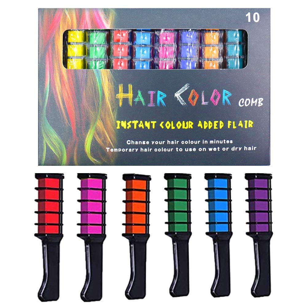 Jakuva 10 colors Temporary Hair Chalk Comb, Washable Hair Color Comb Dye for Men and Women Hair Dyeing Cosplay Parties: Beauty