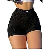 WDIRARA Women's High Waisted Skinny Denim Shorts Frayed Distressed Jean Shorts with Pockets