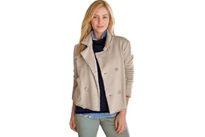 Malajisi Women's Cropped Pea Coat Notched Lapel Double Breasted Trench Overcoat Blazer Jacket with Pockets