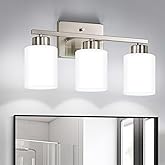FonmYim Brushed Nickel Bathroom Light Fixtures, 3-Light Modern Vanity Light Over Mirror, Wall Sconces with Milky White Froste