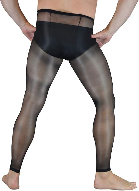 Apollo Mens Sheer Tights with Male Anatomy Pouch (Black