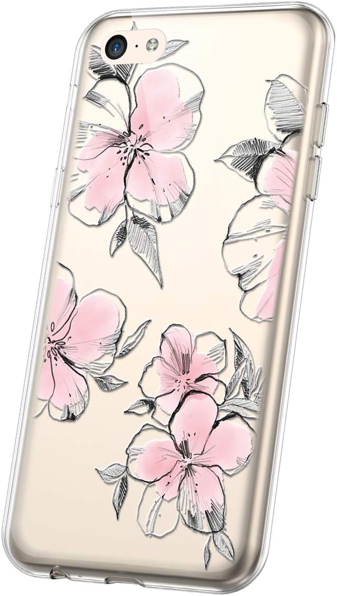 PHEZEN Case for iPhone 5C,iPhone 5C Case Flower Art Design Soft Flexible Crystal Clear Floral Pattern TPU Silicone Rubber Case Ultra Thin Transparent TPU Bumper Case Cover for iPhone 5C,Floral#28
