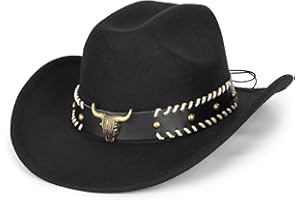 Classic Black Western Felt Roll Up Brim Cowboy and Cowgirl Hat for Women and Men - Decoration with Western Belt Bukle
