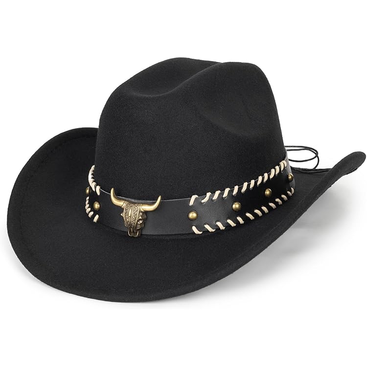 5 Color Western Cowboy Hats - Wide Brim Felt Cowgirl Hats With Adjustable Strap For Parties