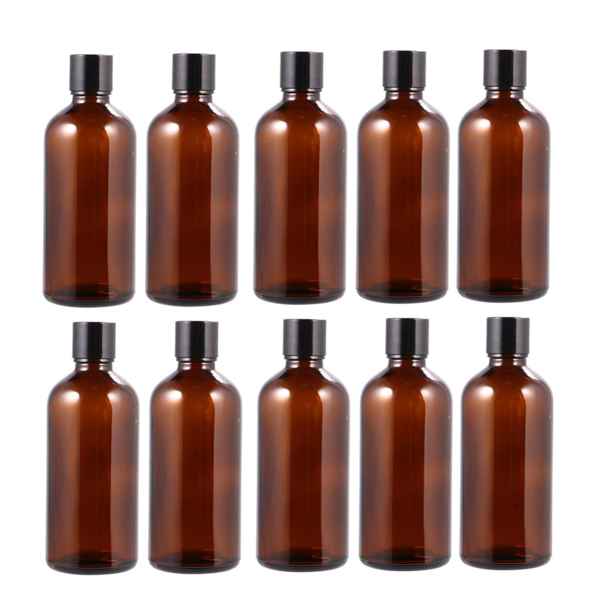 10pcs Amber Glass Bottles 100ml Refillable Brown Round Bottles Container for Essential Oils Cleaning Products for Industry Shop Travel