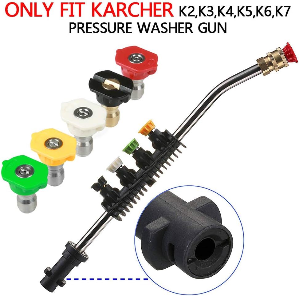 Autbye Curved Pressure Washer Wand Extension with Adapter, Replacement Lance and 5 Quick Spray Nozzle Tips,Compatible for Karcher K-Series High Pressure Washers Car Washer (23in)