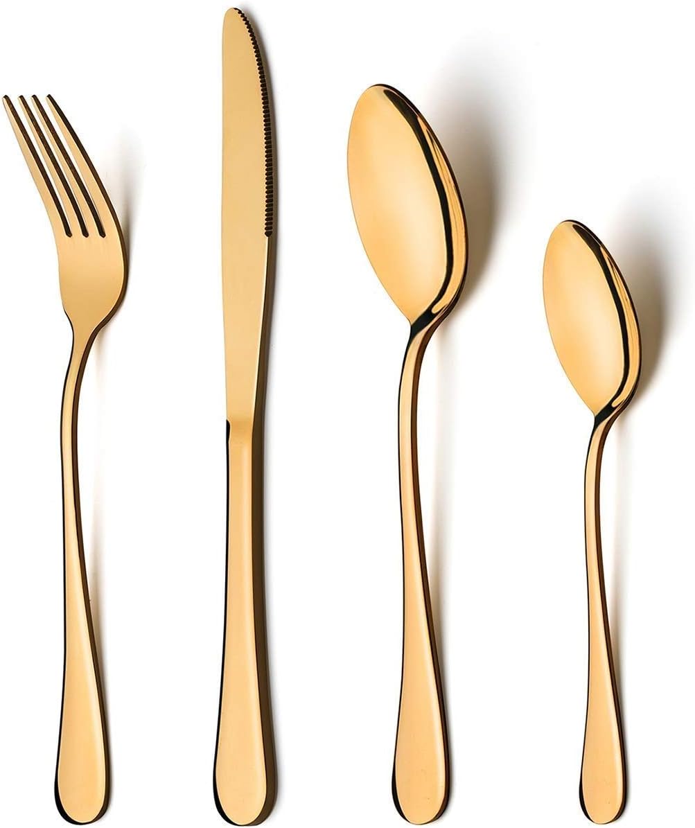 HKC HOUSE Stainless Steel Gold Plated Flatware Long Handled Spoon -Set for 4