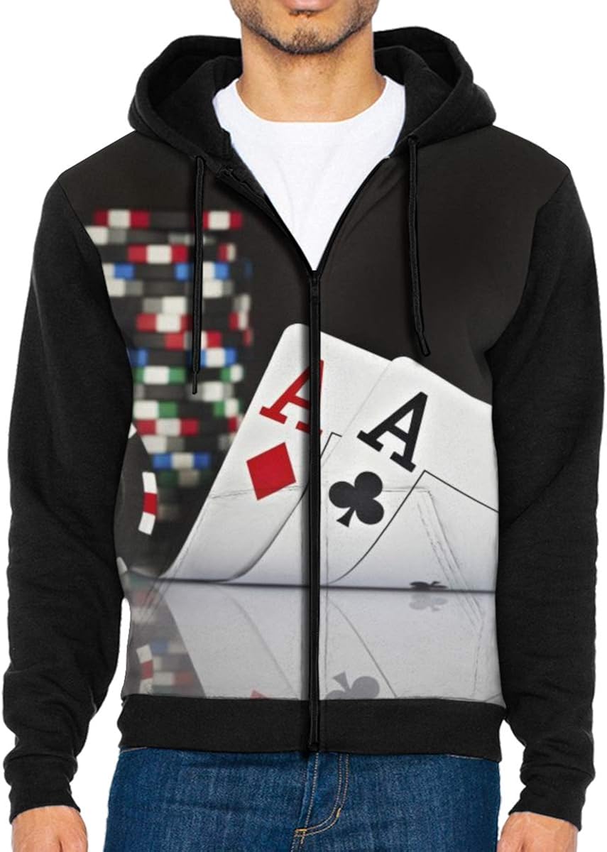 Playing Poker Cards Aces FullZip Hoodie Casual Pullover