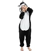 ACOGNA Cat Onesie Kids Costume for Girls Plush Animal One Piece Pajamas Halloween Christmas Cosplay Teen Sleepwear