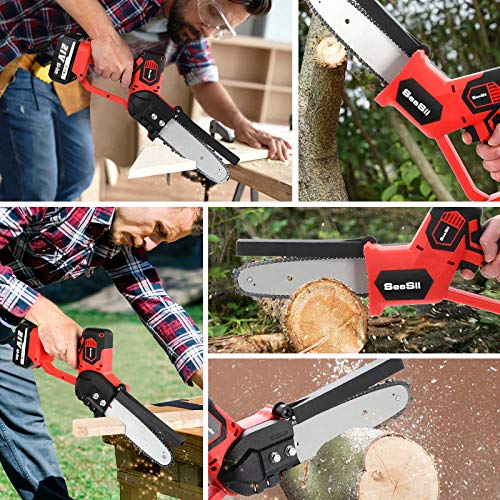 Seesii Electric Cordless Chainsaw, 8 Inch Cordless OneHand Use Chainsaws, Handheld Chain Saw