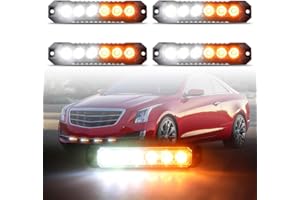 Raryloy 6-LED Surface Mount Strobe Lights for Trucks Car Vehicle Mini Grille Flashing Light Head Emergency Hazard Warning Grill Lamp Ultra Slim 4pcs Sync Feature (Amber&White)