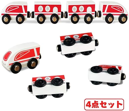 Amazon Corper Toys 木製機関車 レール列車 4台セット磁石つき 組み立て ミニカー 男の子 女の子 積み木 おもちゃ 鉄道車両 ホワイト B レール おもちゃ