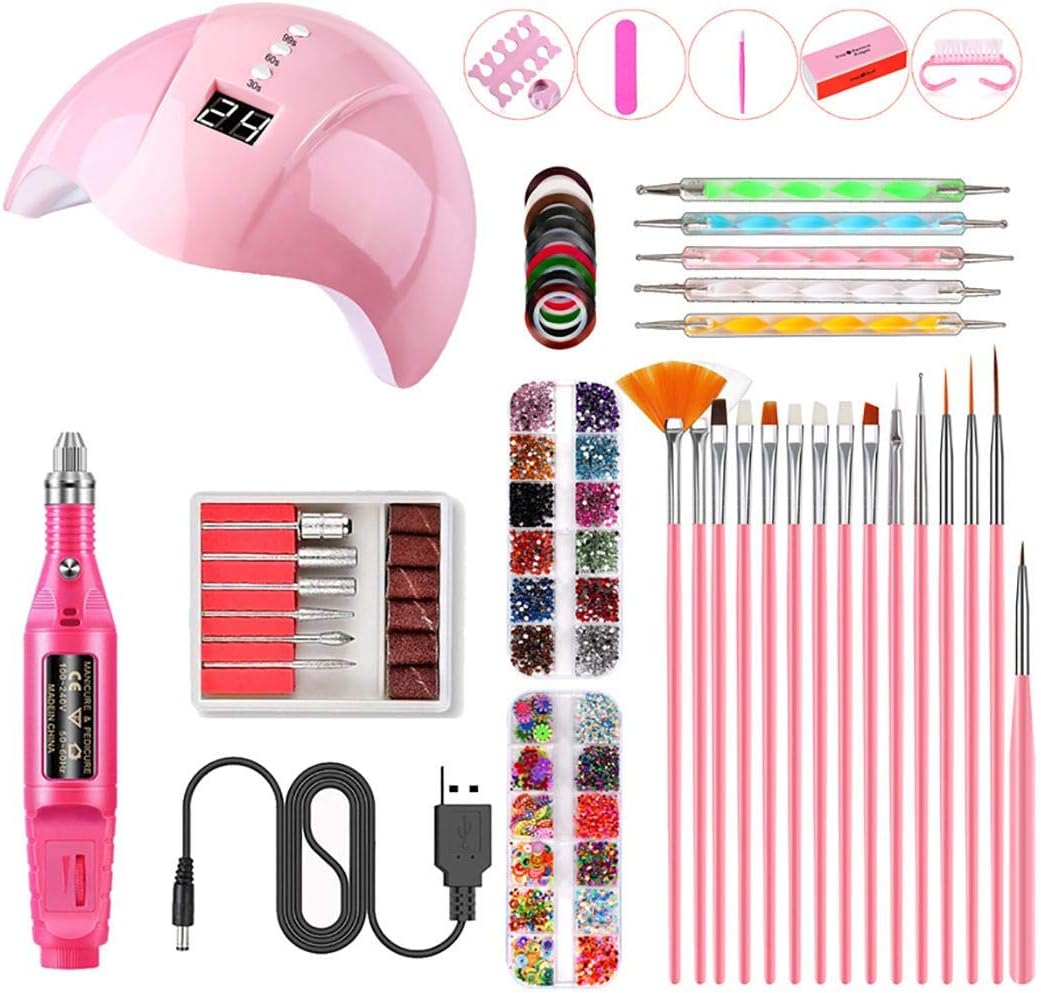 Shonlinen Practical Portable UV Lamp LED Dry Nail Kit Nail Art Manicure Set Acrylic Nail Tools Pink