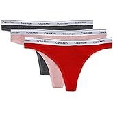 Calvin Klein, Womens, Modern Logo Thong 3-Pack, Charcoal Grey/Adreniline Rush/Subdued, Large