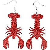 Colorful Hollow Out Acrylic Glitter Seahorse Dangle Drop Earrings Bohemian Cute Multicolor Animal Seahorse Lobster Earrings for Women Beach Vacation Jewelry Gifts