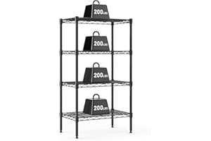 DUMOS 4-Tier Metal Wire Storage Shelves, Adjustable Standing Storage Rack Shelf, Heavy Duty Steel Shelving Unit Organizers for Kitchen Bathroom Pantry Garage, 23.3" W×13.4" D×47" H, Black