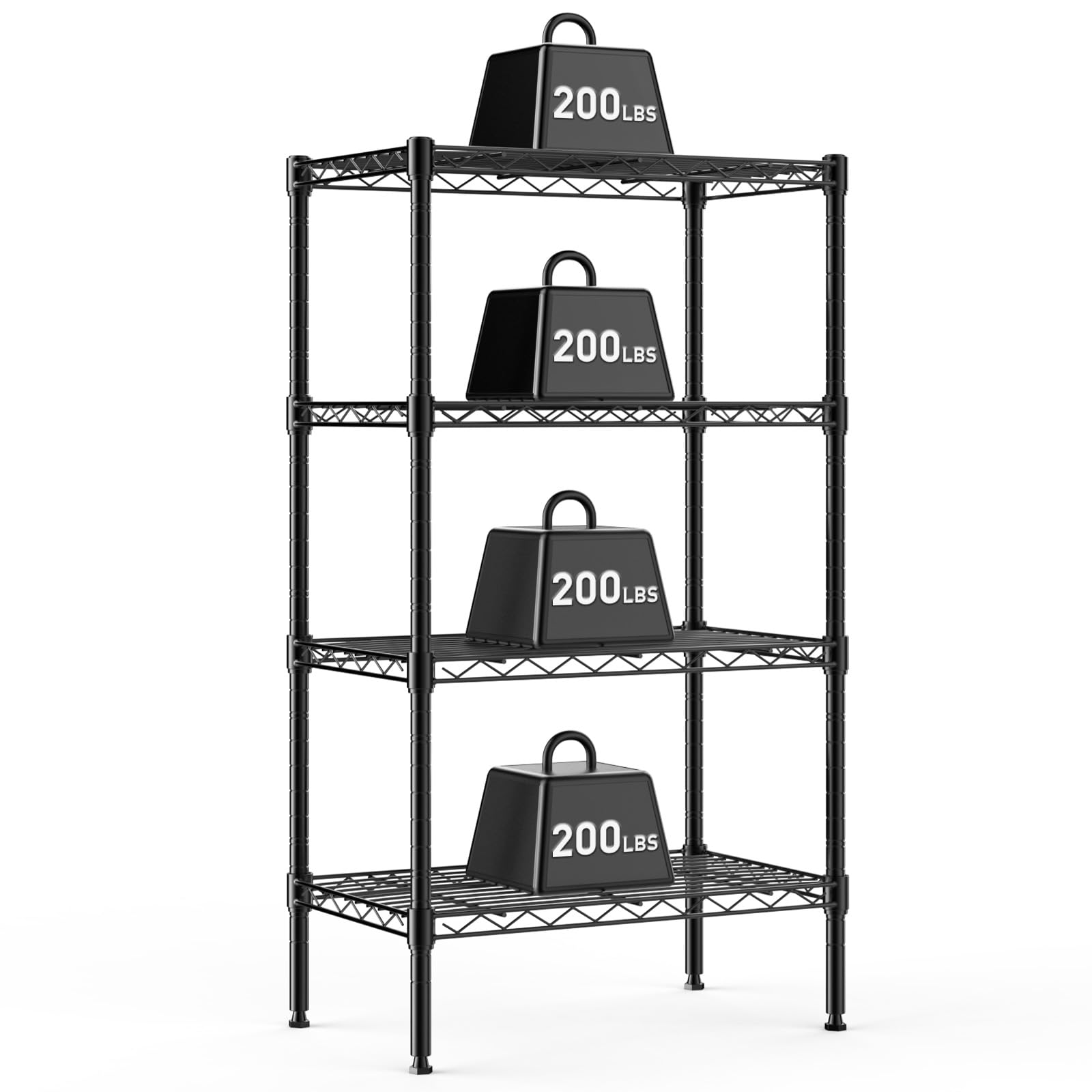DUMOS 4-Tier Metal Wire Storage Shelves, Adjustable Standing Storage Rack Shelf, Heavy Duty Steel Shelving Unit Organizers for Kitchen Bathroom Pantry Garage, 23.2" W×13.4" D×47.2" H, Black Image