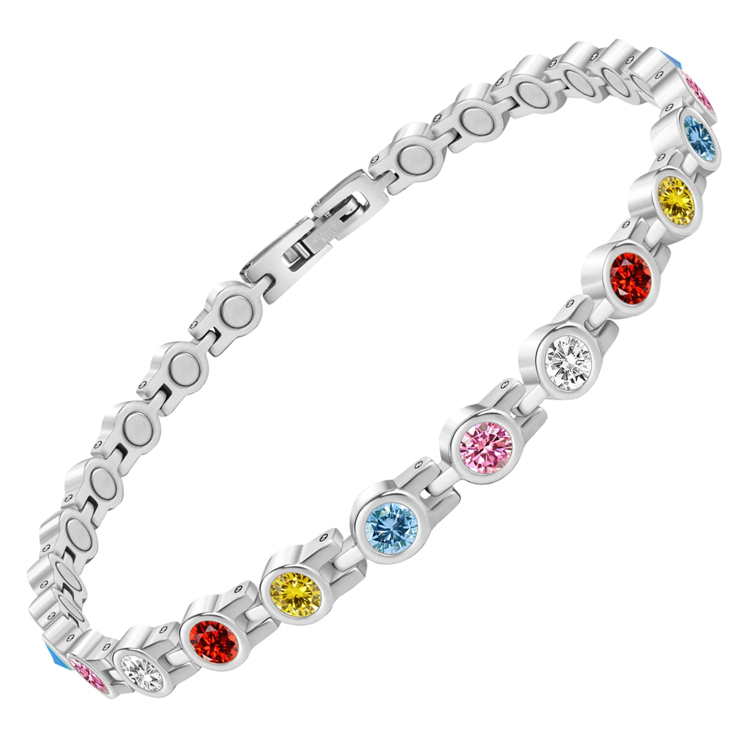 JEROOT Women’s Magnetic Crystals Anklet with Reiki Stone, Adjustable Length & Sizing Tool - Silver Stainless Steel