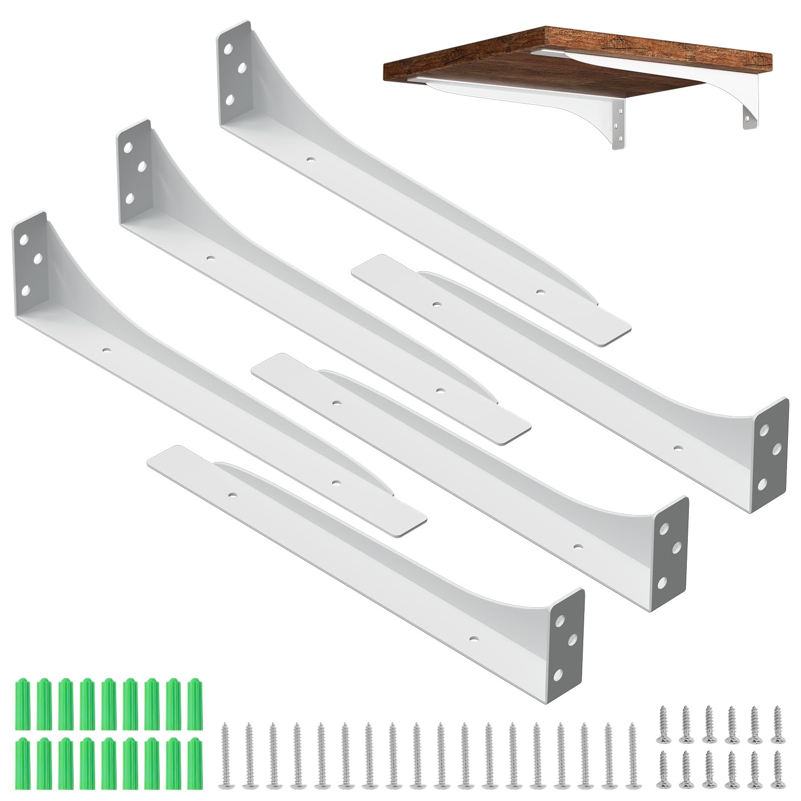 Mordx Heavy Duty Metal Brackets - 6pcs, 90° Wall Mount, Floating Shelf Brackets (White, 25CM)