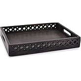 Samhita Serving Trays Mango Wood Rectangular Serving Tray, Wood Plate, Tea/Drink Platter, Dinner Serving Tray, Snack Tray (Black) (14" x 11" x 2")