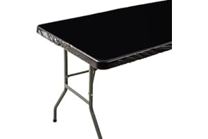 ZHUQING Black Vinyl Fitted Tablecloth for 6 ft Rectangle Table, Waterproof Elastic Table Cover with Flannel Backed Lining, Fits 30"x72" Folding Table, for Indoor/Outdoor Camping/Travel/picnic/Holiday/Party