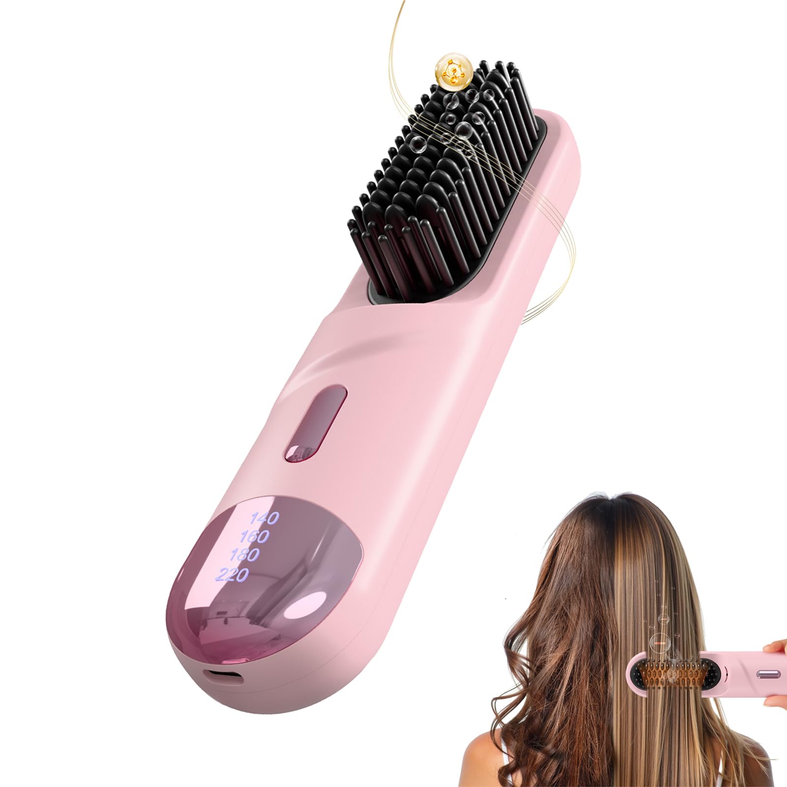 View 1 of **UNTESTED**
Go Brush Pro 2025 Hair Straightener Brush 300 Million Negative Ionic Portable Hair Straightener Comb for Women with 4 Temps Fast Heating MCH Ceramic Coating Smooth Frizz - Free Hair