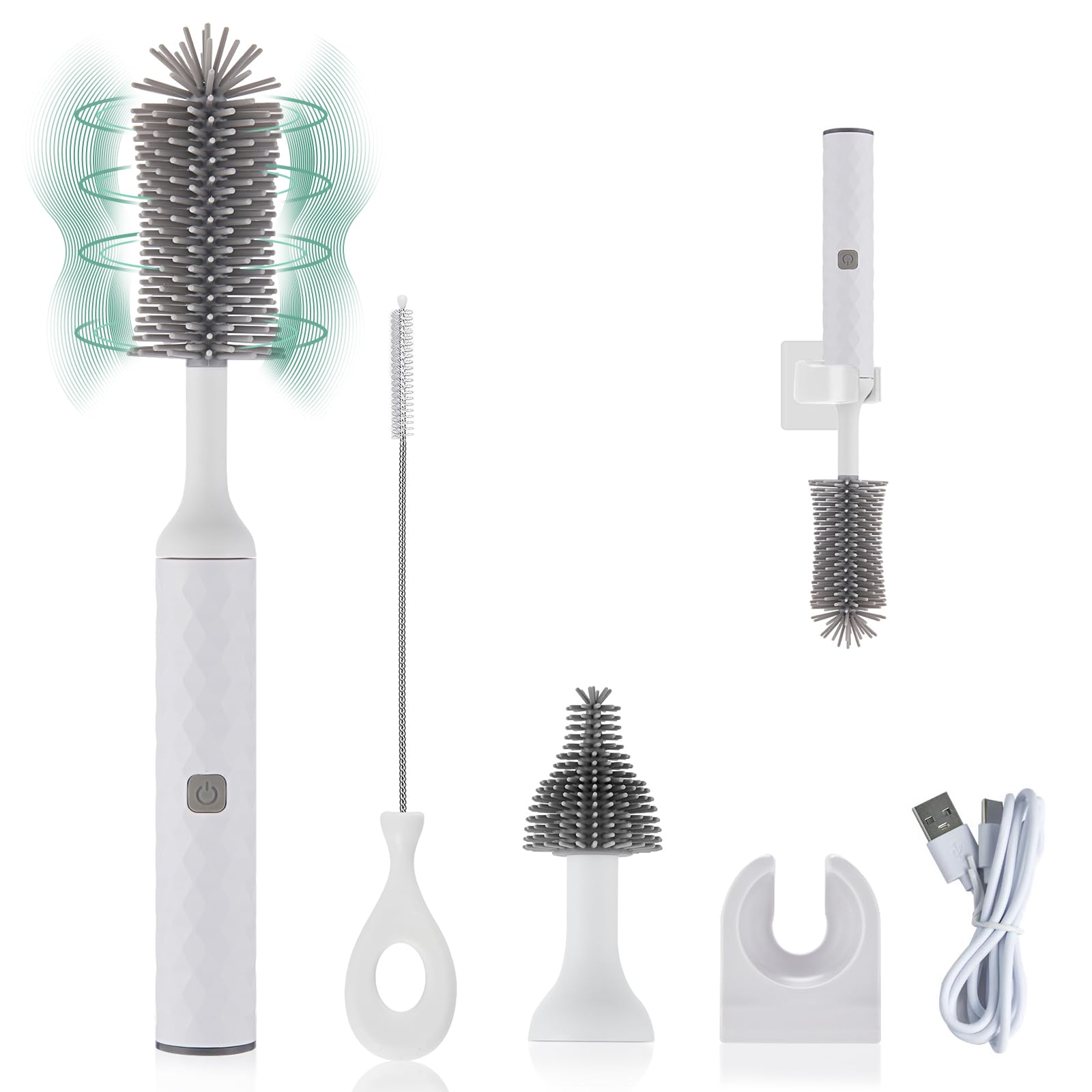 Photo 1 of ***MISSING PIECES*** WHNL Rechargeable Electric Bottle Brush Cleaner Set with 3 Piece Silicone Baby Bottle Brush Cleaner and Straw Cleaner Brush,BPA Free,Waterproof,Perfect Baby Registry Gift,White