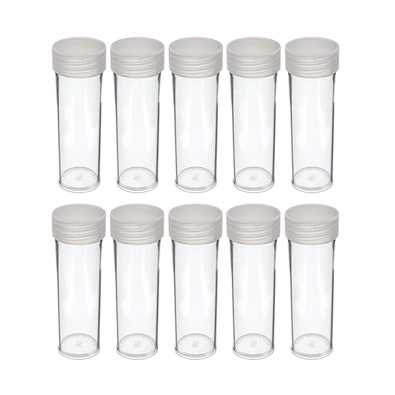 Photo 1 of (10) Edgar Marcus Brand Round Clear Plastic (Nickel) Size Coin Storage Tube Holders with Screw on Lid
