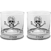 English Pewter Company 11oz Double Tumbler Poison Set Old Fashioned Whiskey Glass With Skull and Crossbones [TUM08]