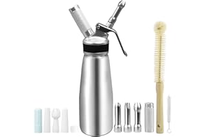 Professional Whipped Cream Dispenser, 500 ml/ 1 Pint Aluminum Whipped Cream Maker Canister with 6 Decorating Nozzles, 2 Charg