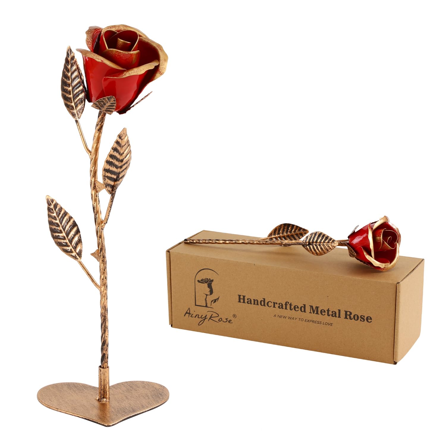 Photo 1 of AINYROSE Iron Rose Gifts for Anniversary Metal Rose,Bronze Rose Gift for Her, Handcrafted Everlasting Rose for Wedding,Christmas Mom Valentines Day Gifts for Women (Red Iron Anniversary Metal Rose)